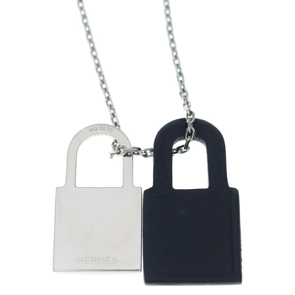 Hermes O'kelly Necklace PM Cadena Metal Leather Silver Black — view 3