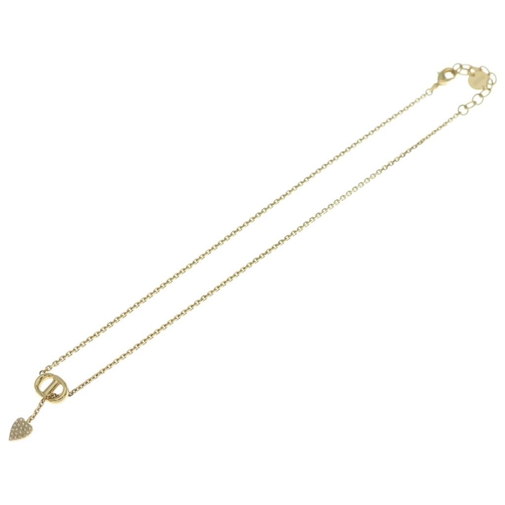 Dior CD Navy Heart Rhinestone Necklace Gold — view 2