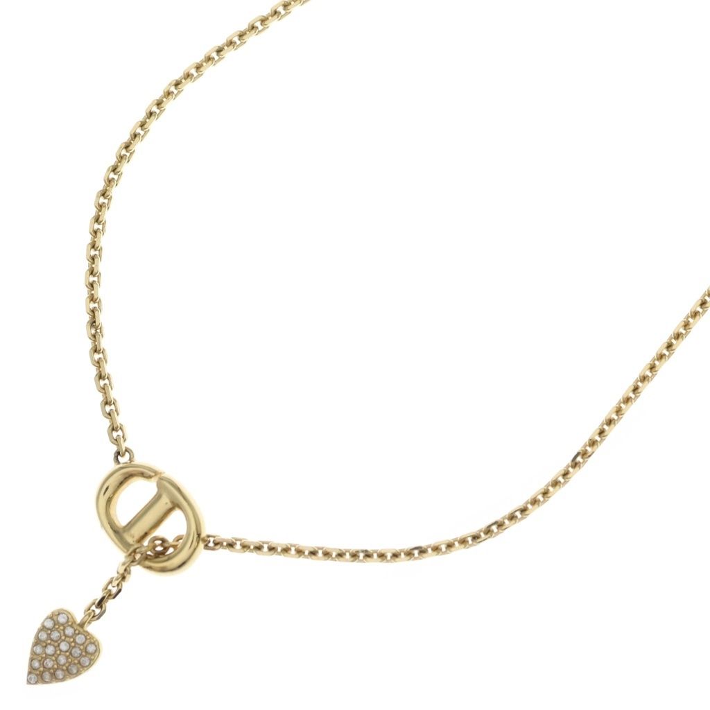 Dior CD Navy Heart Rhinestone Necklace Gold