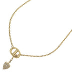 Dior CD Navy Heart Rhinestone Necklace Gold