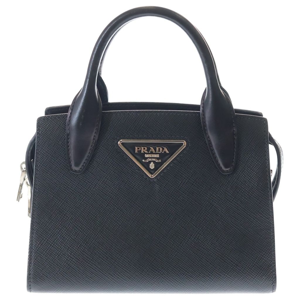 Prada 2-Way Shoulder Bag Black Saffiano Leather Silver
