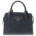 Prada 2-Way Shoulder Bag Black Saffiano Leather Silver