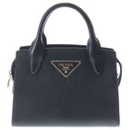 Prada 2-Way Shoulder Bag Black Saffiano Leather Silver