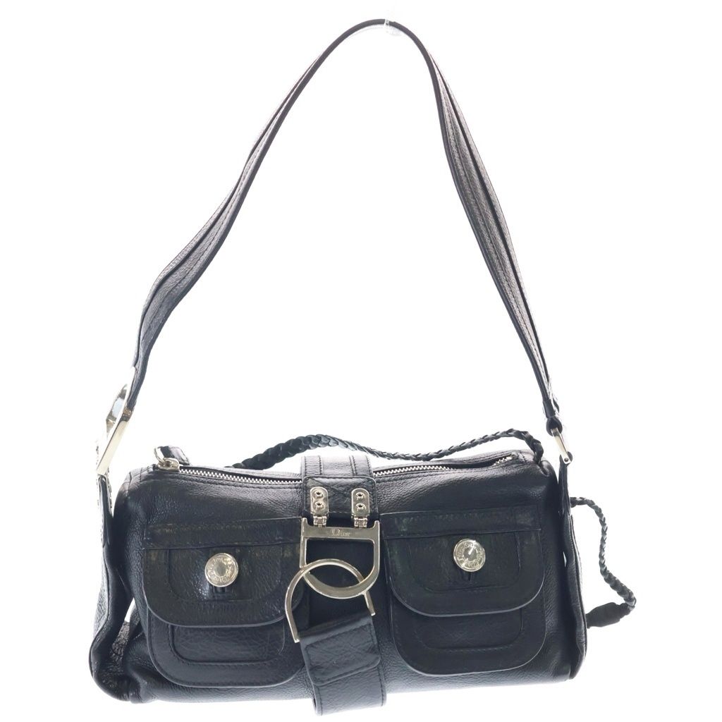 Dior Flight Shoulder Bag Black Leather Silver