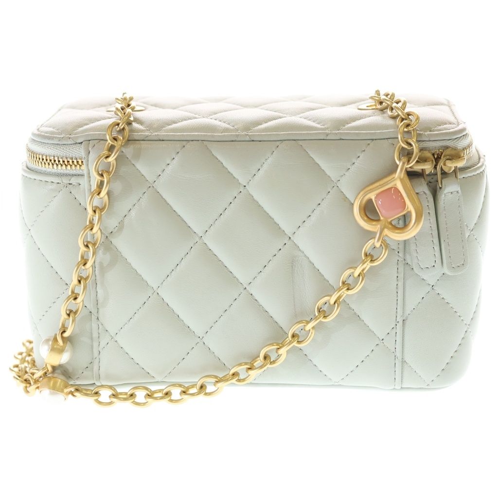 Chanel Vanity Mini Shoulder Bag Chain Light Green Mint Lambskin Gold — view 2