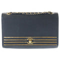 Chanel Captain Gold Flap Shoulder Bag Black Caviar Leather