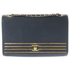 Chanel Captain Gold Flap Shoulder Bag Black Caviar Leather