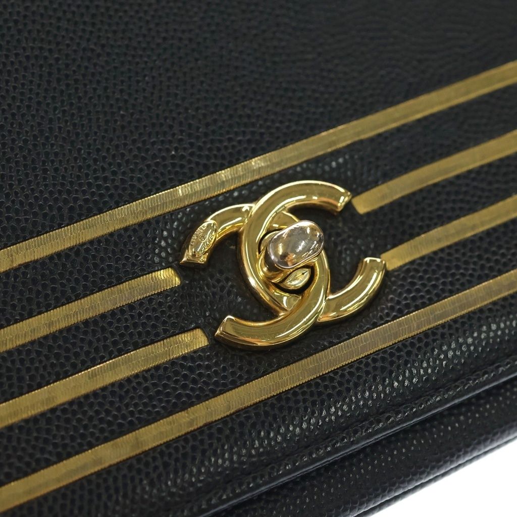 Chanel Captain Gold Flap Shoulder Bag Black Caviar Leather — view 6