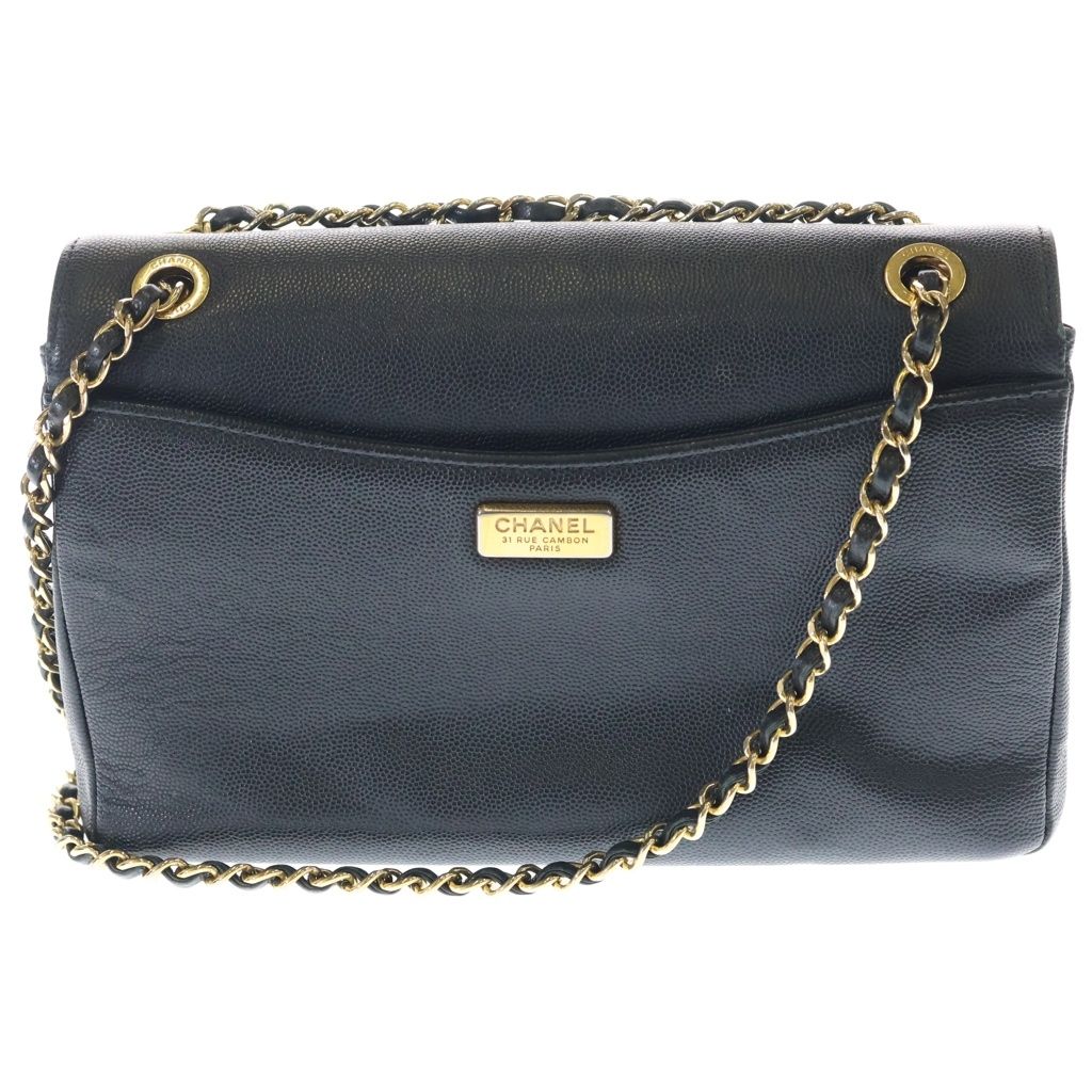 Chanel Captain Gold Flap Shoulder Bag Black Caviar Leather — view 2