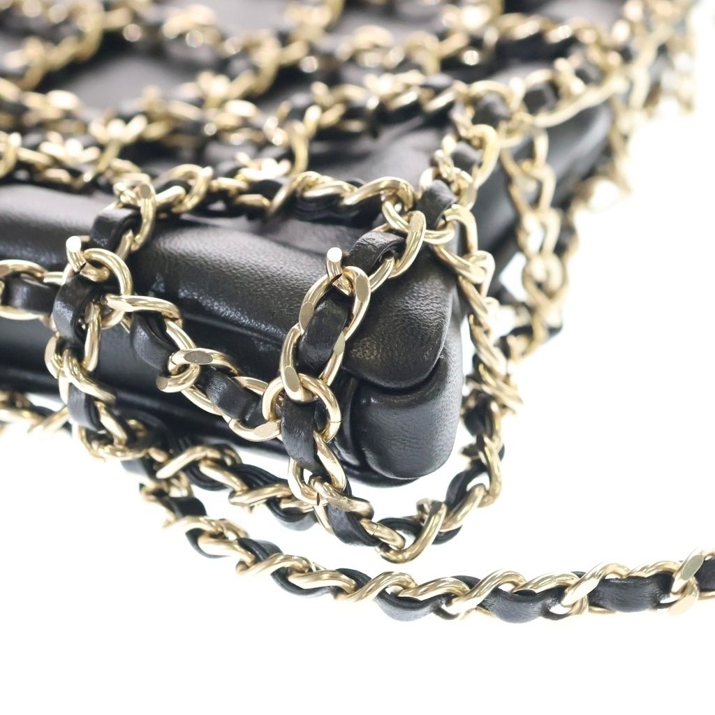 Chanel CC Logo Chain Lambskin Leather Shoulder Bag Gold Black — view 5
