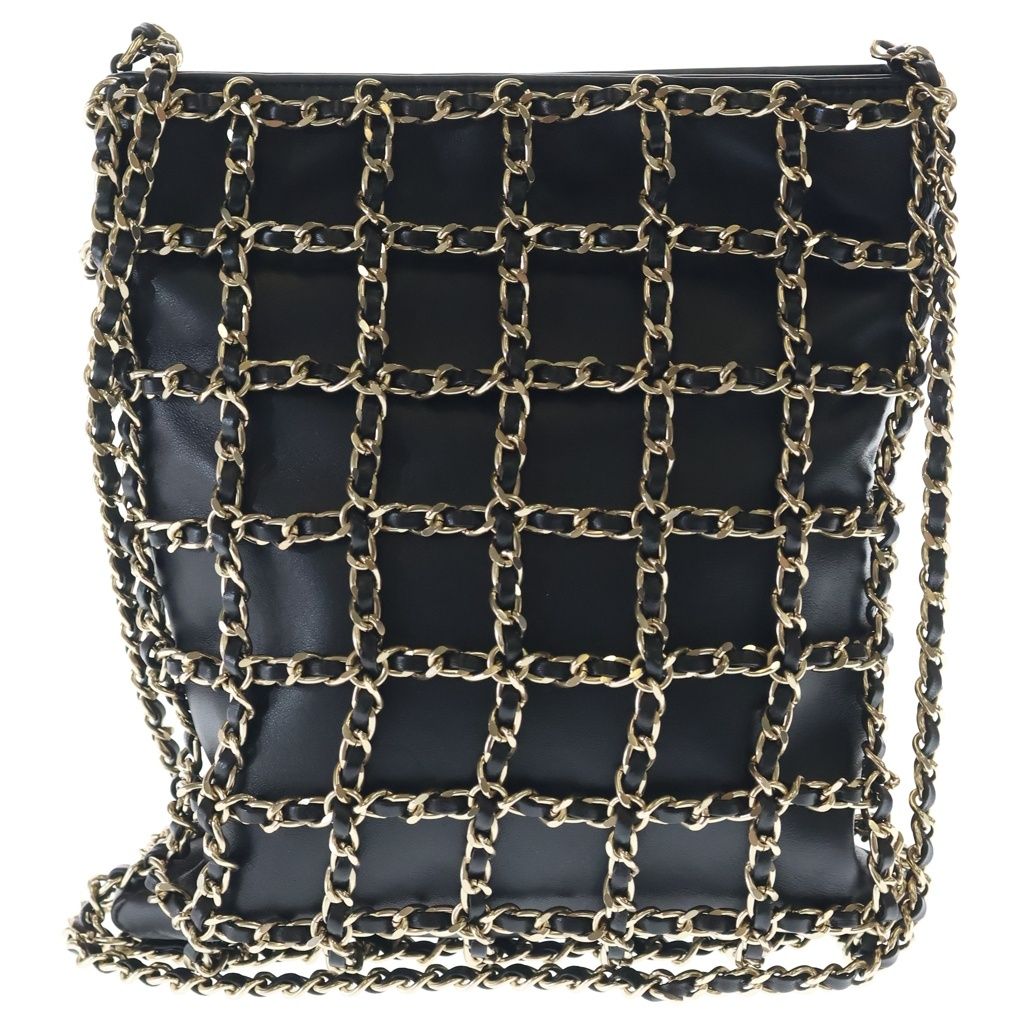 Chanel CC Logo Chain Lambskin Leather Shoulder Bag Gold Black — view 2