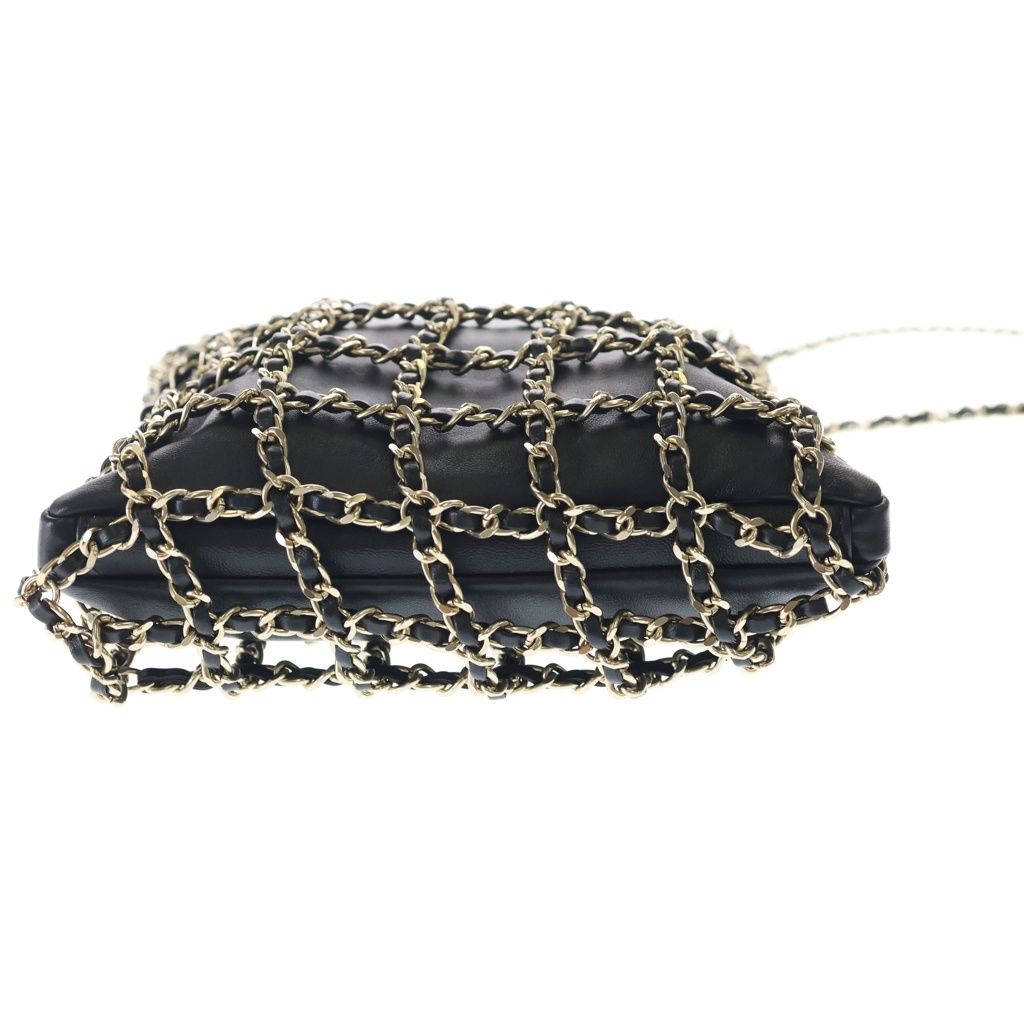 Chanel CC Logo Chain Lambskin Leather Shoulder Bag Gold Black — view 4