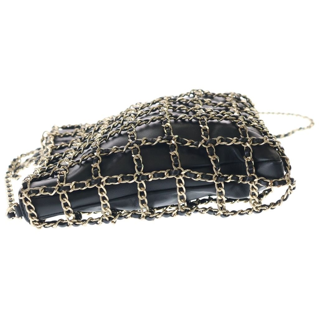 Chanel CC Logo Chain Lambskin Leather Shoulder Bag Gold Black — view 3