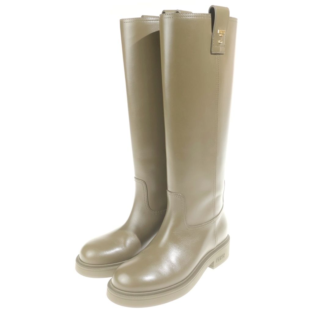 Fendi Filo Leather Long Boots Shoes Khaki — view 2