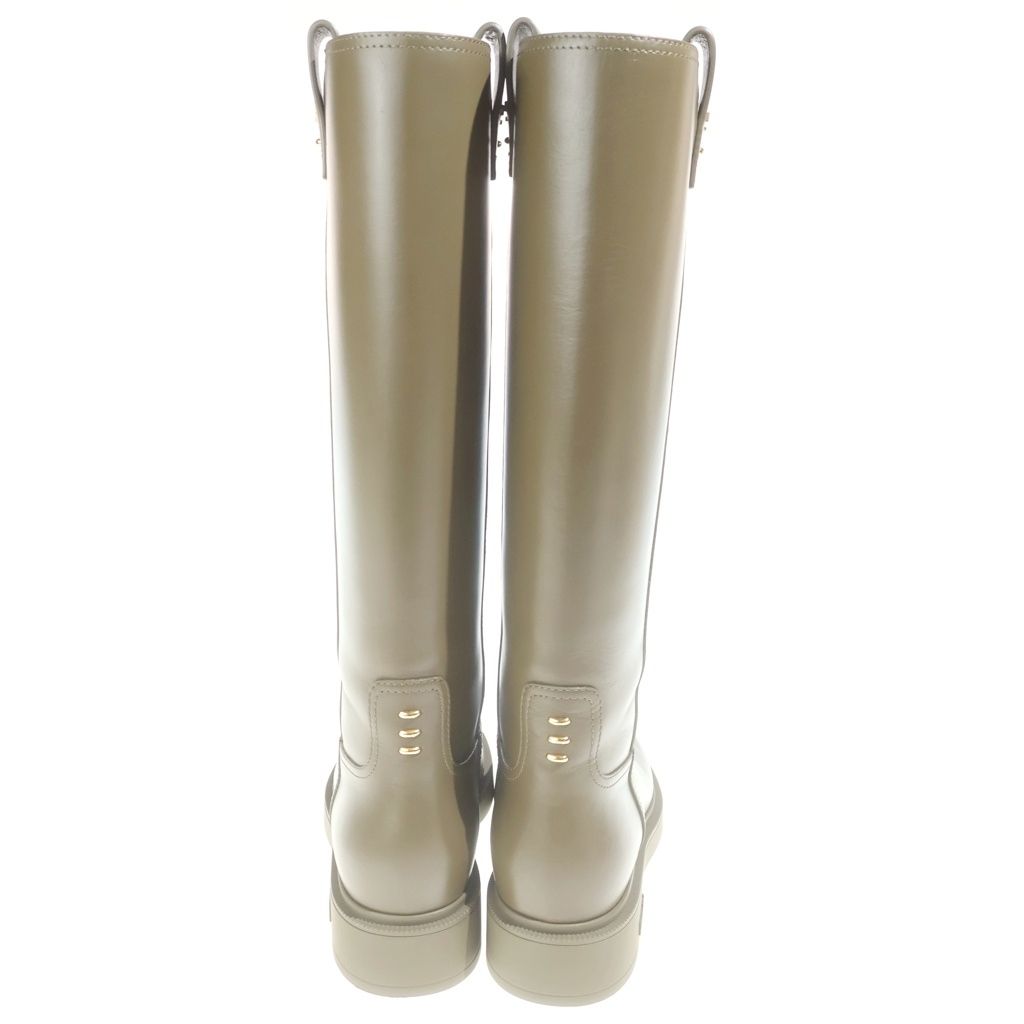 Fendi Filo Leather Long Boots Shoes Khaki — view 3