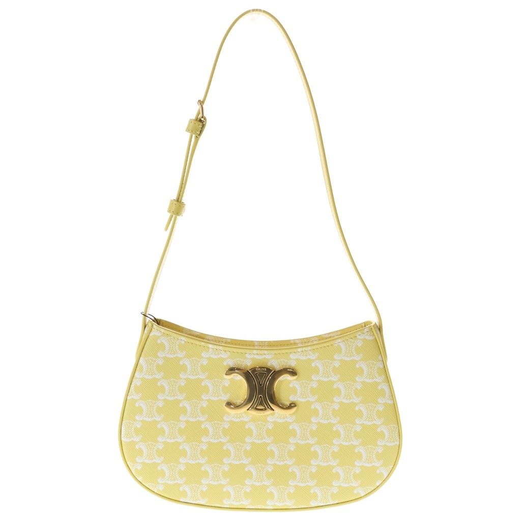 Celine Tilly Medium Triomphe All Over Pattern Leather Shoulder Bag Gold Yellow
