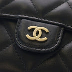 Chanel Quilted Lambskin Gold Chain Shoulder Wallet Coin Case Black — view 5