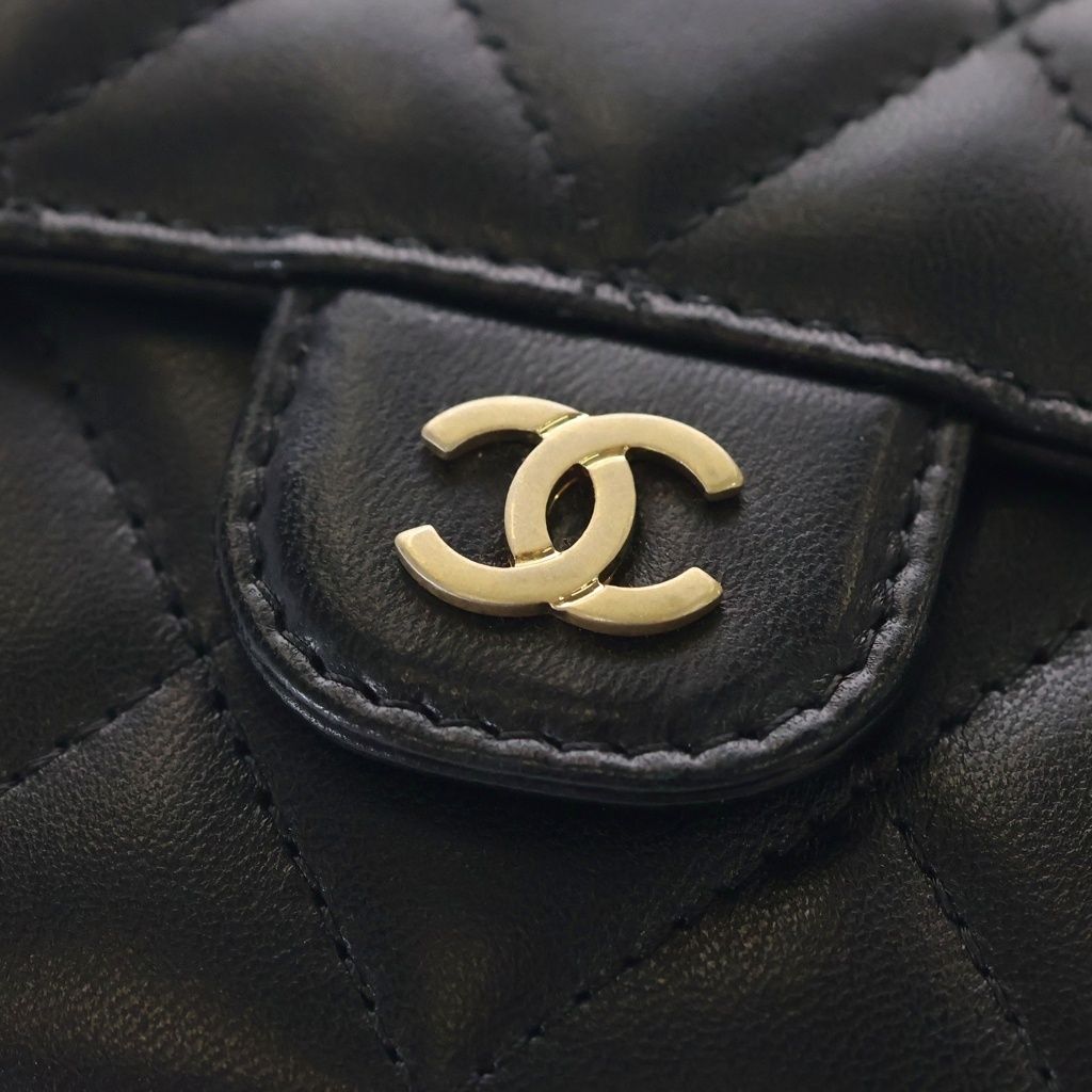 Chanel Quilted Lambskin Gold Chain Shoulder Wallet Coin Case Black — view 5