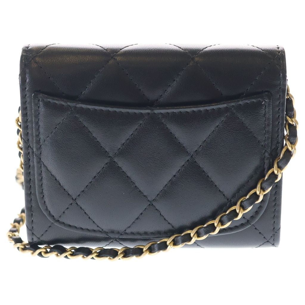 Chanel Quilted Lambskin Gold Chain Shoulder Wallet Coin Case Black — view 2