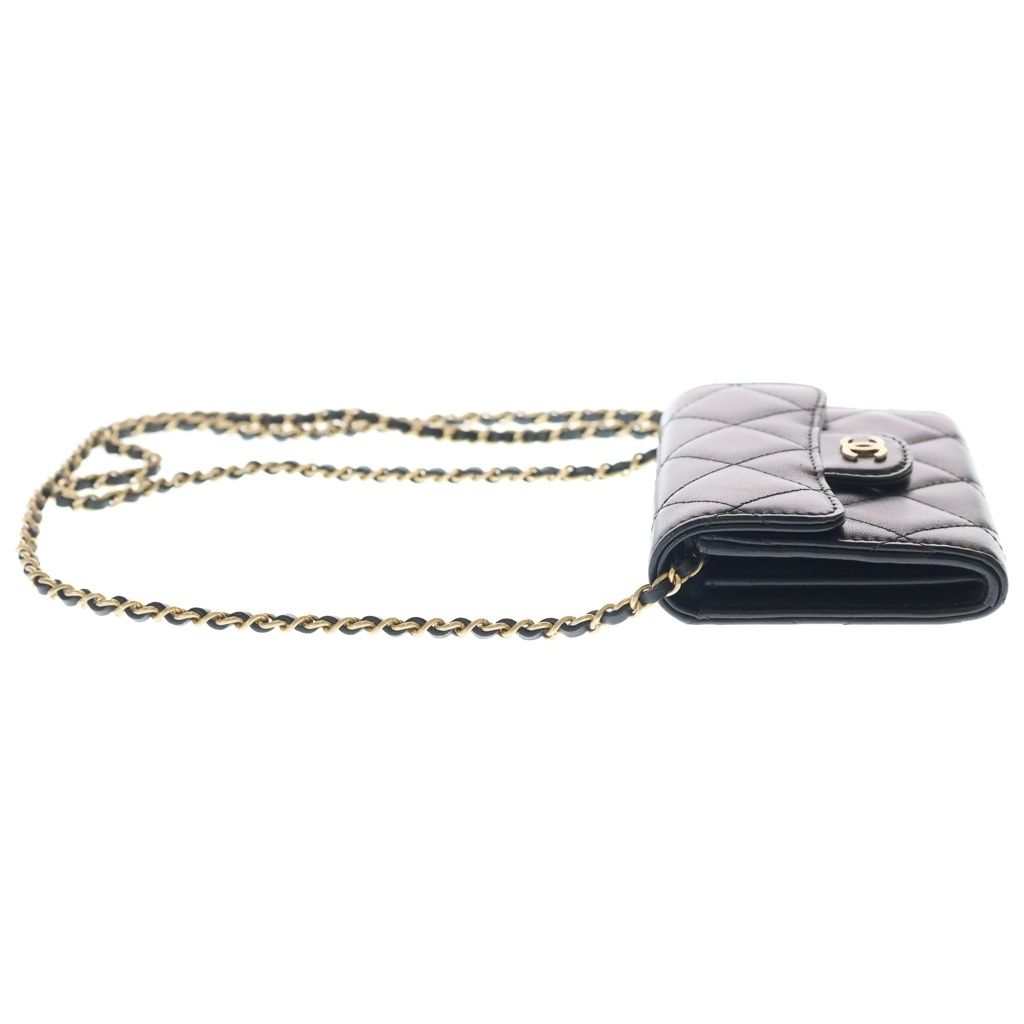 Chanel Quilted Lambskin Gold Chain Shoulder Wallet Coin Case Black — view 3