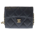 Chanel Quilted Lambskin Gold Chain Shoulder Wallet Coin Case Black