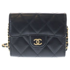 Chanel Quilted Lambskin Gold Chain Shoulder Wallet Coin Case Black