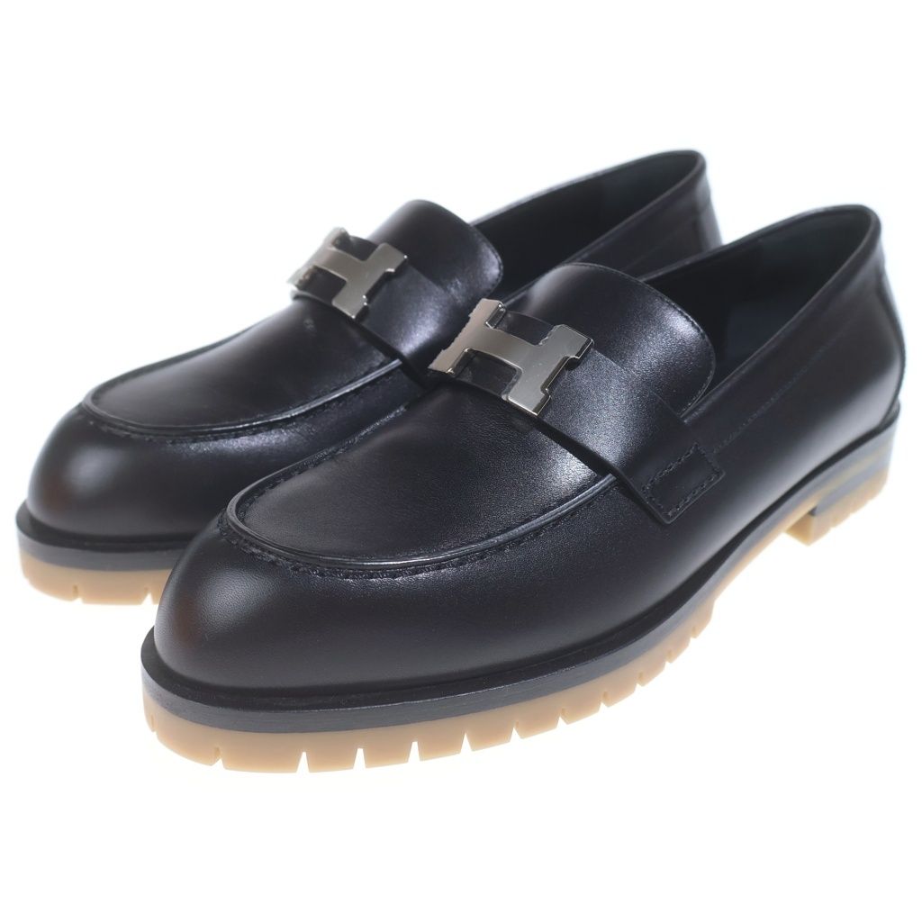 Hermes Faubourg Moccasins Leather Loafers Shoes Black — view 2