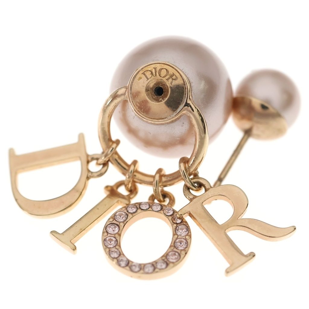Dior Logo Faux Pearl Rhinestone Tribal Earrings Gold — view 5