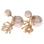 Dior Logo Faux Pearl Rhinestone Tribal Earrings Gold — view 3