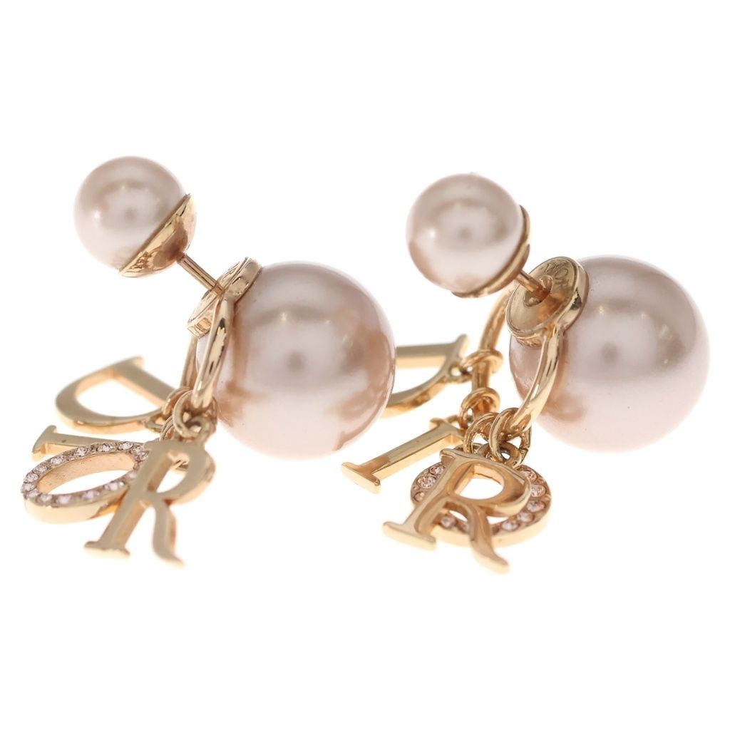 Dior Logo Faux Pearl Rhinestone Tribal Earrings Gold — view 3