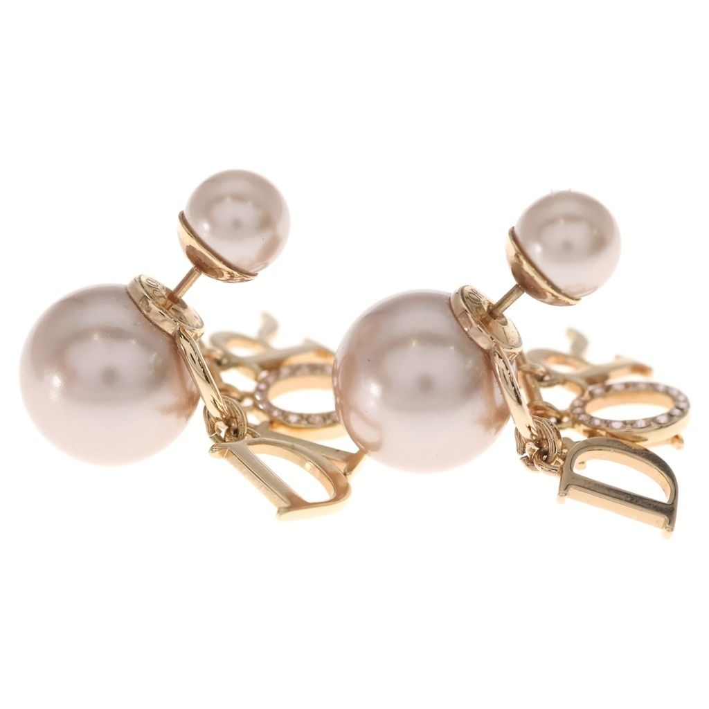 Dior Logo Faux Pearl Rhinestone Tribal Earrings Gold — view 4