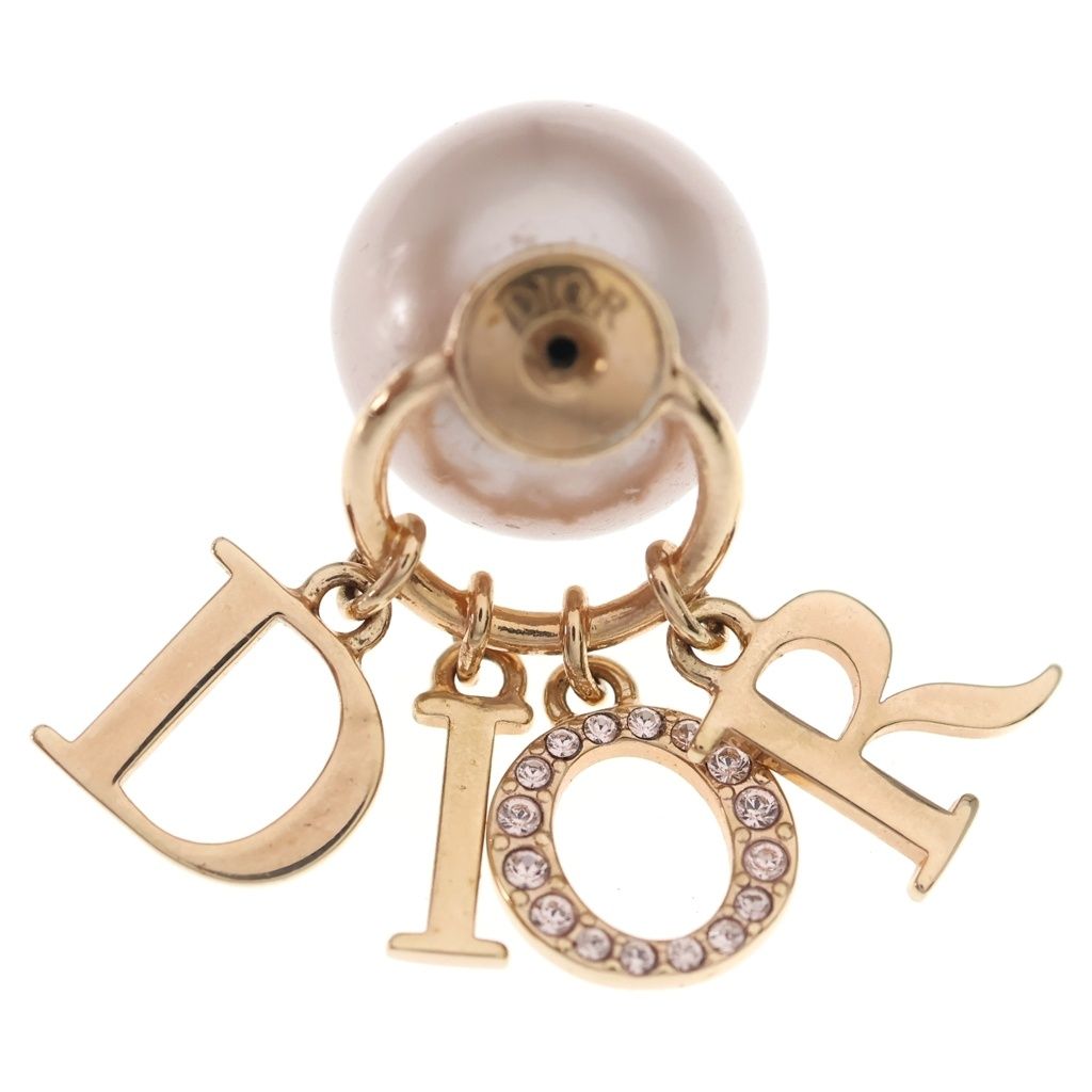 Dior Logo Faux Pearl Rhinestone Tribal Earrings Gold — view 6