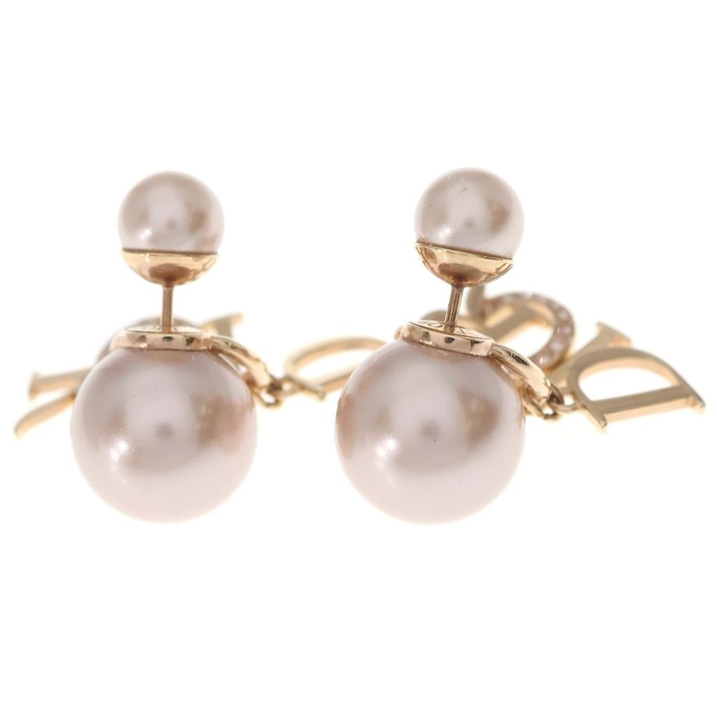 Dior Logo Faux Pearl Rhinestone Tribal Earrings Gold — view 2