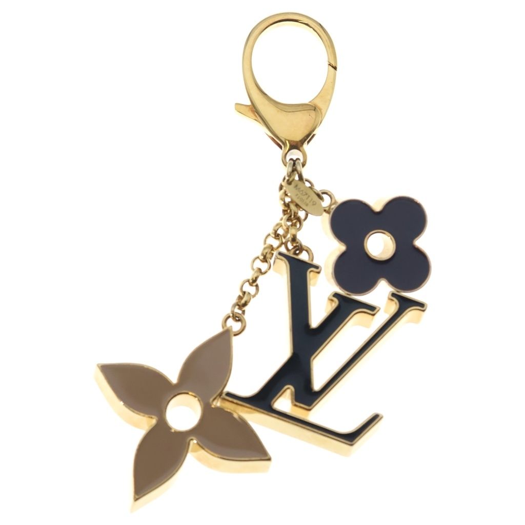 Louis Vuitton Fleur de Monogram Bag Charm Key Holder Gold Black Beige