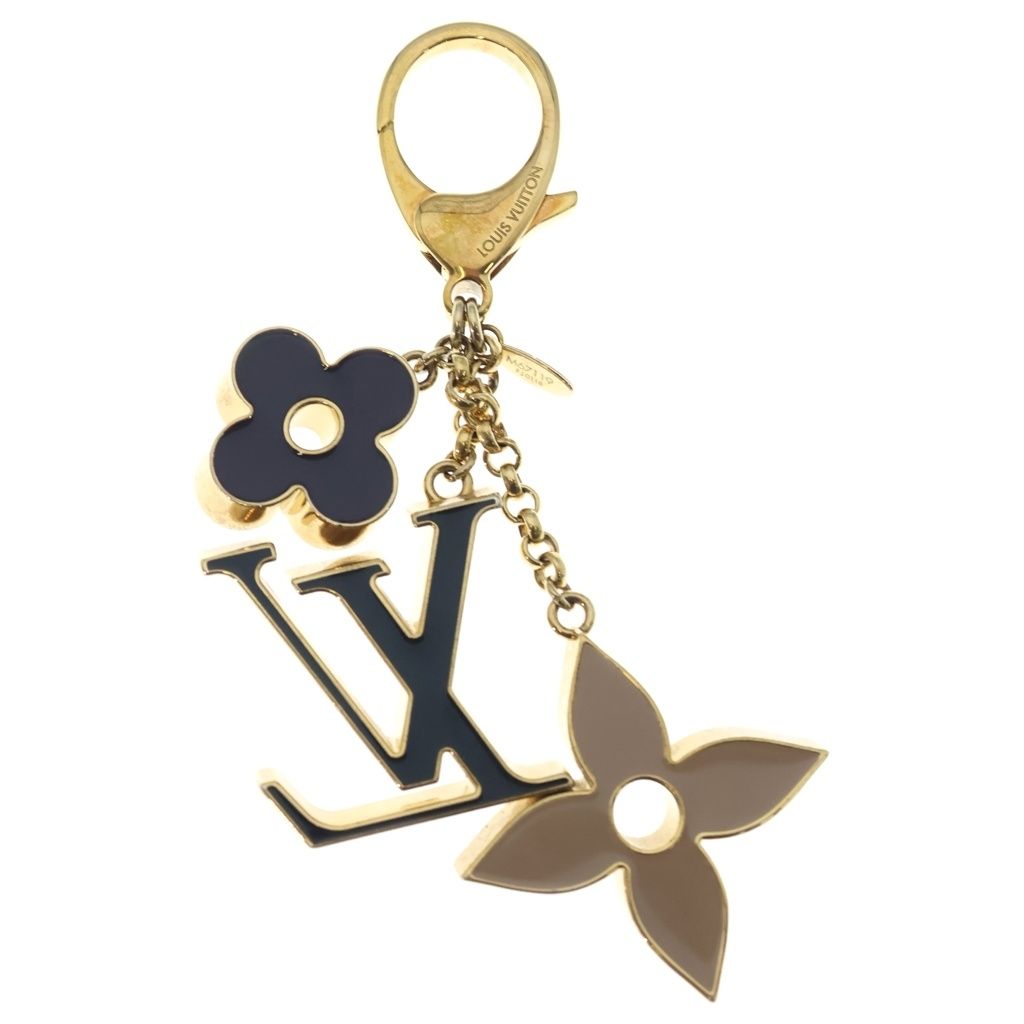 Louis Vuitton Fleur de Monogram Bag Charm Key Holder Gold Black Beige — view 2