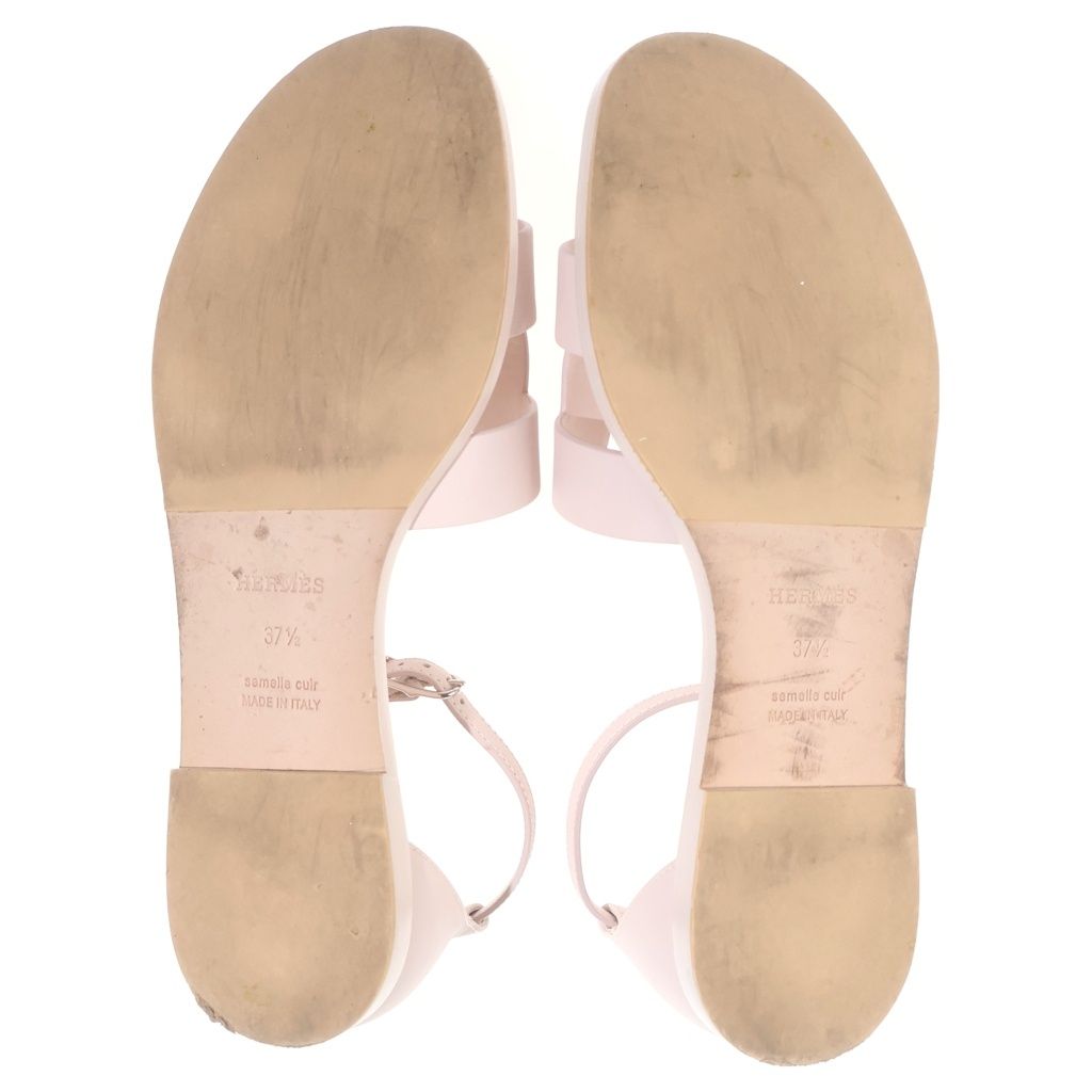 Hermes Santorini Logo Leather Ankle Strap Flat Sandals Shoes Silver Pink — view 5