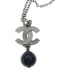 Chanel CC Logo Rhinestone Pearl Necklace Black — view 5