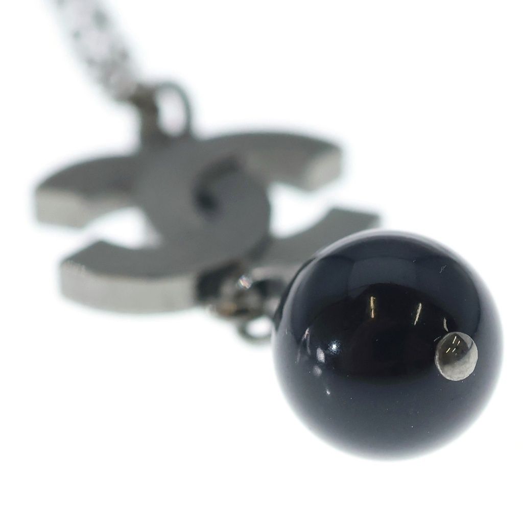 Chanel CC Logo Rhinestone Pearl Necklace Black — view 6