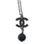 Chanel CC Logo Rhinestone Pearl Necklace Black — view 3