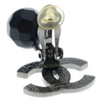 Chanel CC Logo Black Stone Gunmetal Earrings Silver — view 5