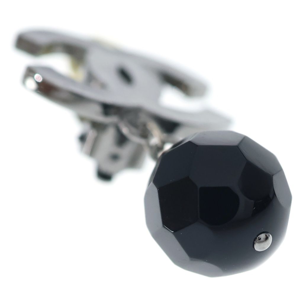 Chanel CC Logo Black Stone Gunmetal Earrings Silver — view 6