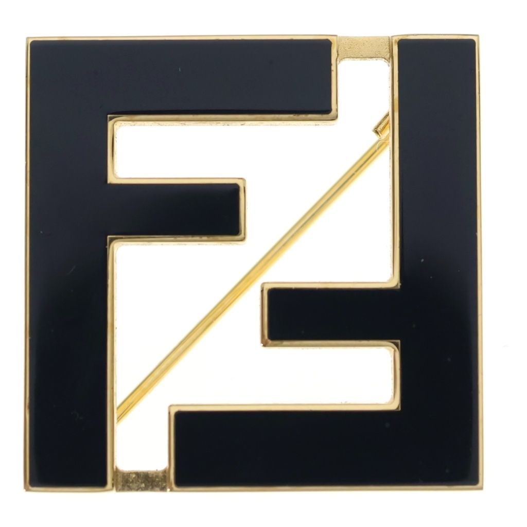 Fendi Forever Brooch FF Logo Pin Badge Gold Black
