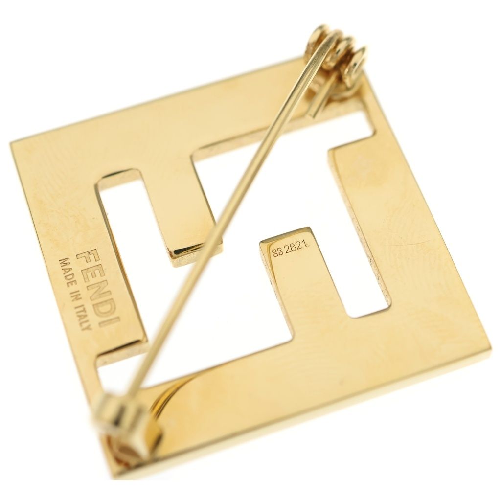 Fendi Forever Brooch FF Logo Pin Badge Gold Black — view 5