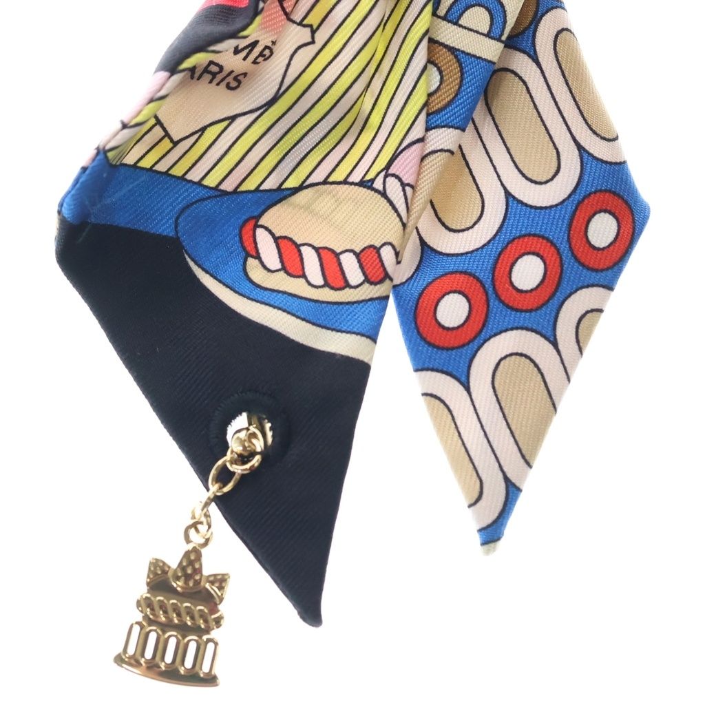 Hermes Twilly Charm Patisserie Francaise Allover Print Silk Scarf Black Multi — view 3