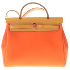 Hermes Herbag Zip PM 2-Way Shoulder Bag Orange Gold Canvas Leather Silver