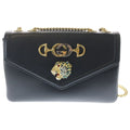 Gucci Raja Shoulder Bag Chain Black Leather Gold