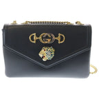 Gucci Raja Shoulder Bag Chain Black Leather Gold