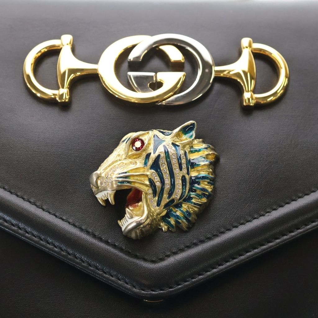 Gucci Raja Shoulder Bag Chain Black Leather Gold — view 6