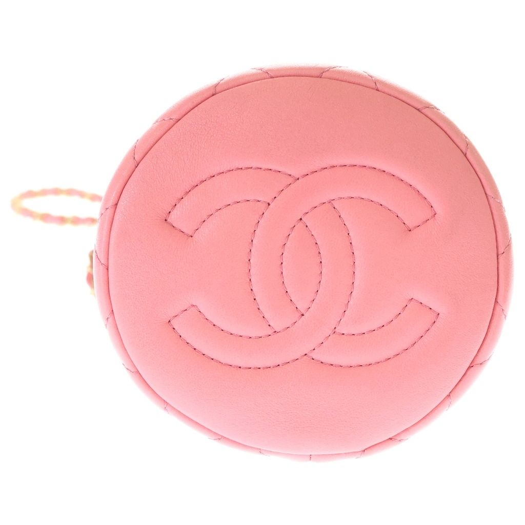 Chanel CC Logo Coco Ball Lambskin Leather Drawstring Chain Shoulder Bag Pink — view 4