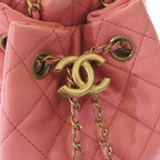 Chanel CC Logo Coco Ball Lambskin Leather Drawstring Chain Shoulder Bag Pink — view 6